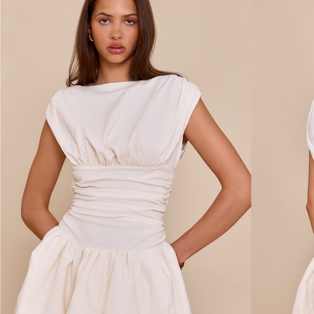 PrettyLittleThing Cream Ruched Dress